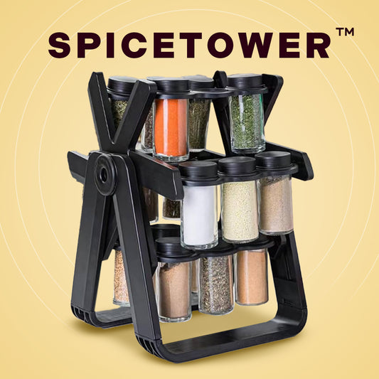 SPICETOWER™ | Organizador de Condimentos 360° (18 Tarros Incluidos)