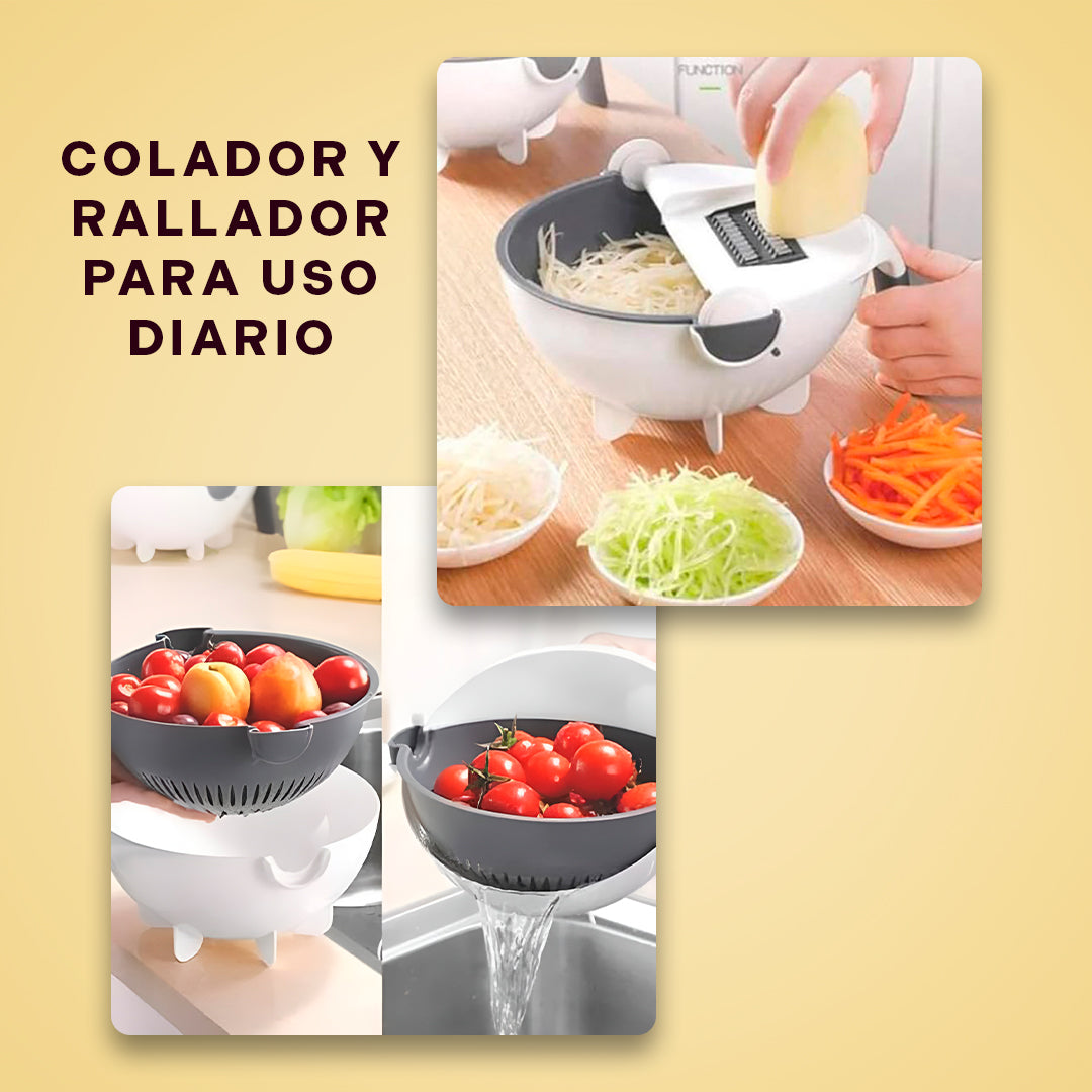 ALEISSI™ | Rallador, Picador, Colador Multiusos Giratorio para Frutas y Verduras